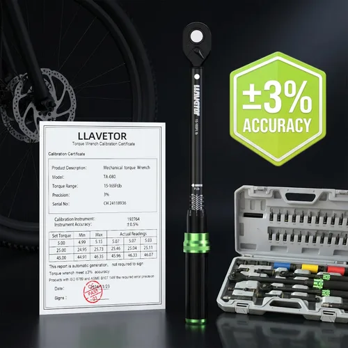 Vista 5 de Juego de llave dinamométrica, kit de 41 piezas con transmisión de 1/4, 3/8, 1/2, con zócalos y extensiones, precisión de ±3%, doble escala, acero