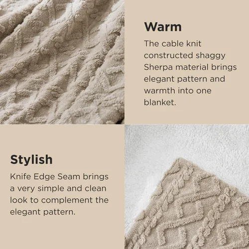 Vista 8 de Bedsure Manta de cable Sherpa tamaño Queen (gris y beige)
