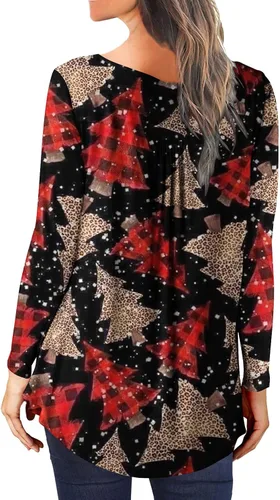 Vista 3 de Women's Sweatshirt Christmas Tree Pattern Print Pullover Sexy V-Neck Tunic Shirts Oversized Easy Fit Long Sleeve Top