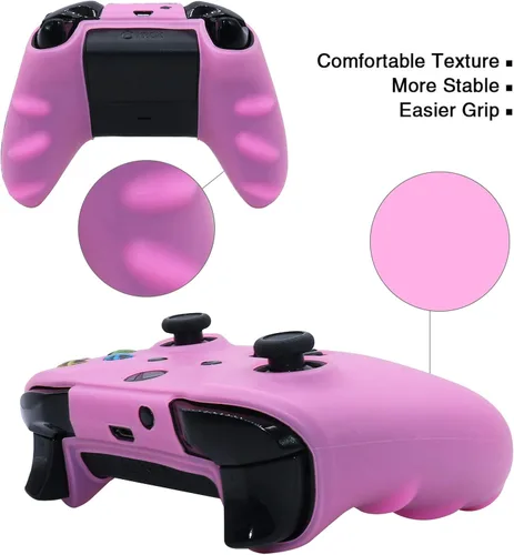 Vista 3 de HLRAO - Skins rosados para control Xbox One S funda protectora de silicona para Microsoft Xbox 1s WirelessWired Gamepad Joystick con 6 tapas rosadas