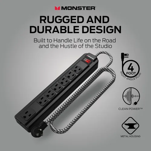 Vista 3 de Monster Pro MI - Regleta de protección contra sobretensiones profesional con tecnología MOV ignífuga para computadoras, amplificadores, pedales