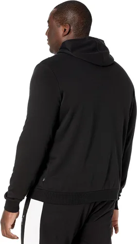 Vista 2 de PUMA Sudadera con capucha de forro polar con logotipo grande para hombre, Negro