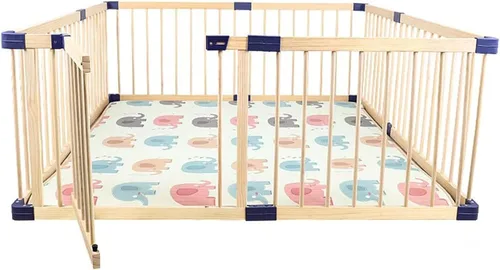 Vista 16 de Jolan Corralito de madera para bebés, valla de bebé con puerta, parque infantil plegable de seguridad, valla para gatear para interiores