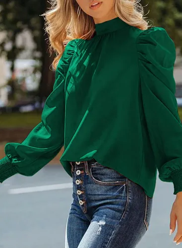 Vista 3 de EVALESS Blusas holgadas de cuello alto para mujer, manga larga, estilo casual, para el trabajo, blusas