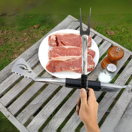 Vista 3 de BBQ Dragon - Utensilios de parrilla - Juego de herramientas para barbacoa - Espátula, tenedor, pinzas combinadas en 2 accesorios para barbacoa