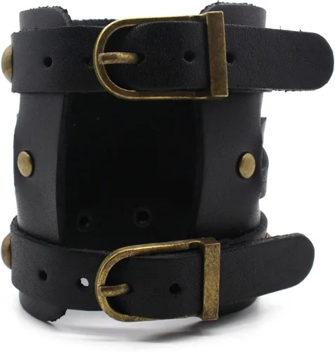 Vista 4 de Pulsera de cuero para hombres y mujeres, pulsera de aleación de cuerda trenzada punk