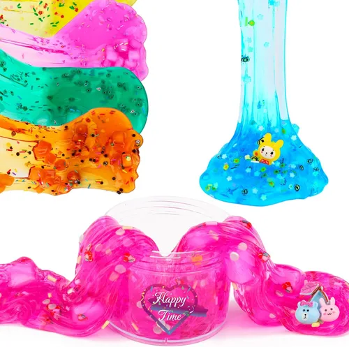 Vista 5 de Paquete de 12 cubos de gelatina transparentes de slime de cristal con cubos de gelatina, regalos de fiesta, juguetes de cumpleaños para niños