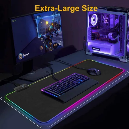 Vista 8 de Alfombrilla de mouse grande RGB Anime Alfombrilla de escritorio para juegos Gamer XXL Teclado Mause Pad LED Retroiluminación 900x400x4MM