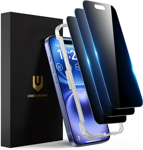 Vista 18 de UNBREAKcable Protector de pantalla de privacidad para iPhone 15-3 Pack