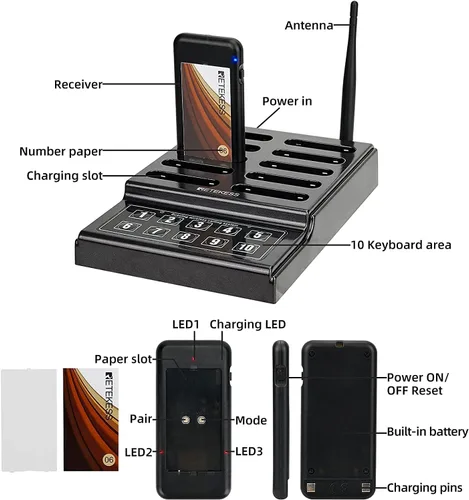 Vista 5 de Retekess TD174 - Sistema de zumbador de restaurante, localizador de espera de restaurante, juego con vibración, intermitente y zumbador