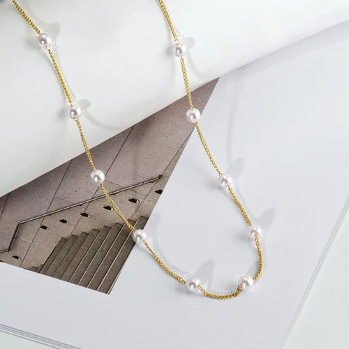 Vista 7 de Collar de perlas de oro para mujer, chapado en oro de 14 quilates, collares de perlas de agua dulce en capas para mujer, collar de perlas de cadena