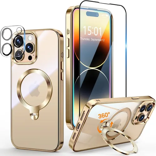 Vista 22 de [Protección Tri-Shield] Funda para iPhone 13 Pro con soporte giratorio de 360° compatible con MagSafe [anillo magnético de CD)