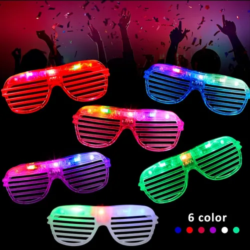 Vista 6 de 72 pares de lentes LED de 6 colores iluminados, persianas que brillan en la oscuridad, gafas de sol intermitentes de neón para adultos y niños que