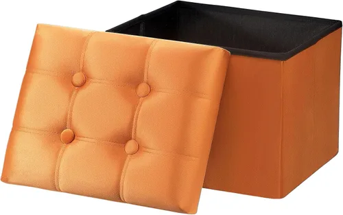 Vista 7 de AmasSmile Otomana de Almacenamiento con Reposapiés, Banco Reposapiés de Terciopelo de 17 pulgadas, Otomana Corta Negra, Pequeña Otomana Plegable