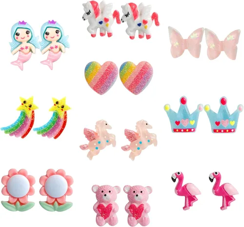 Vista 9 de Clip On Earrings Hypoallergenic Clips Earrings Sets Suitable for Ages 4-12 Little Girls, Cute Small Clips On Earrings Jewelry Gifts Set
