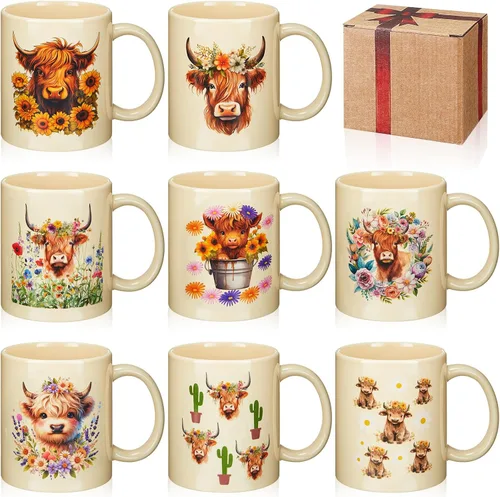 Vista 8 de Maxdot 8 tazas de café de cerámica para profesores, mango de 12 onzas