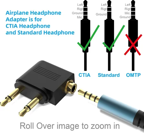 Vista 2 de HIEbee Adaptador doble de auriculares de avión macho a 0.138 in hembra chapado en oro (paquete de 2)