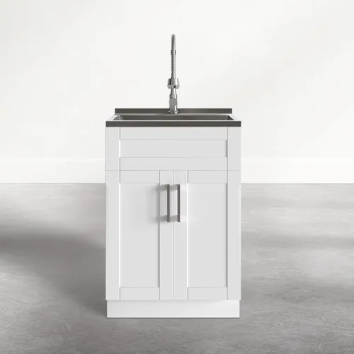 Vista 5 de SIMPLIHOME Hennessy - Lavabo y armario de lavandería de acero inoxidable de 24 pulgadas, color blanco Blanco (Glacier White)
