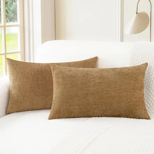 Vista 93 de CaliTime - Paquete de 2 fundas de almohada acogedoras para sofá, decoración del hogar, felpilla suave teñida sólida, 16 x 16 pulgadas, marrón Marrón