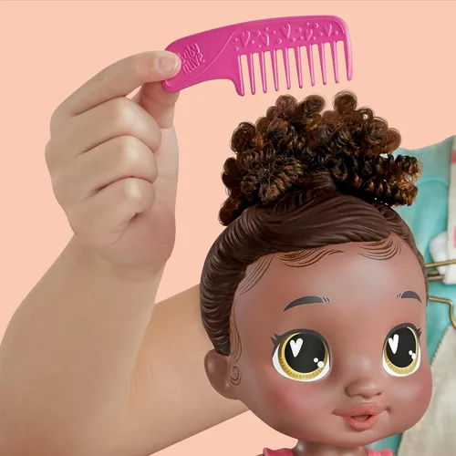 Vista 3 de Baby Alive Shampoo Snuggle Berry Boo Cabello Negro - Juego de muñeca bebé de agua de 11 pulgadas, juguetes para niñas y niños de 3 años en adelante