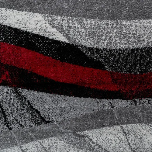 Vista 5 de Alfombra de diseño rojo gris fino con efecto de onda moderna, tamaño: 2'8" x 4'11