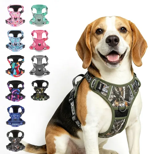 Vista 14 de BEAUTYZOO Juego de arnés y correa para perro sin tirones, chaleco para Verde militar