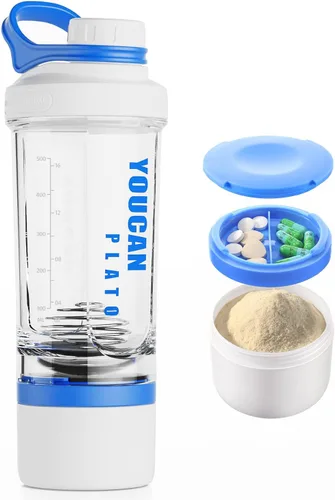 Vista 10 de Botella agitadora de proteínas de 21 oz con contenedor de almacenamiento de polvo - Tazas agitadoras para batidos de proteínas - Botella de Rojo