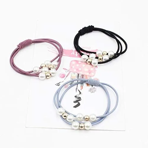 Vista 2 de Accesorios para el cabello, bandas elásticas de goma con perlas, anillo para la cabeza, banda elástica para el cabello, soporte para cola de 4PCS