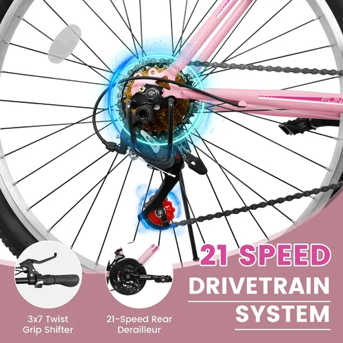 Vista 4 de Ecarpat Bicicleta de montaña para niñas y mujeres, 24/26 pulgadas, 21 velocidades, regalos de viaje de verano, bicicletas de freno en V femenino