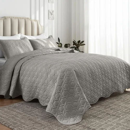 Vista 13 de Auemtyn Juego de edredón de tamaño Full/Queen de 3 piezas, colcha de verano suave y ligera, cobertor de cama de microfibra reversible para todas