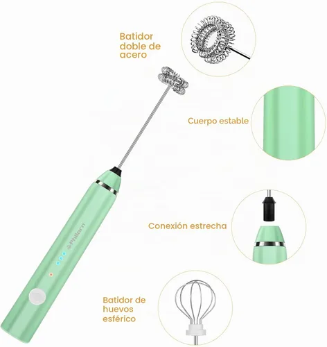 Vista 3 de Philorn - Varilla espumadora de leche recargable eléctrica de mano, batidor mini para café con leche, capuchino, frappé, matcha, chocolate caliente
