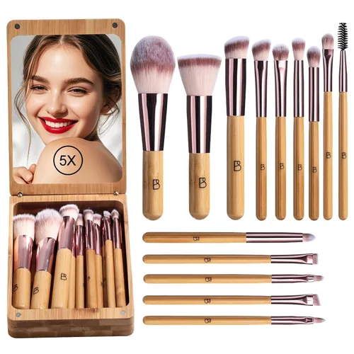 Vista 9 de BS-MALL - Set de brochas de maquillaje con espejo LED, 14 piezas, base en polvo, correctores, sombras de ojos, mini brochas de maquillaje (APINK)