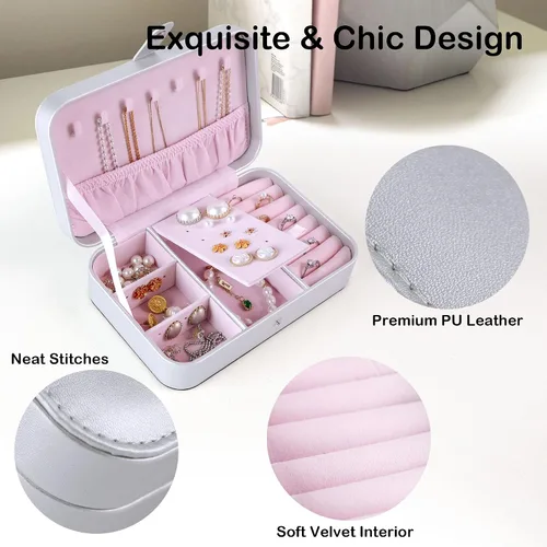 Vista 4 de Kendal Joyero de viaje, pequeño organizador de joyas portátil para mujer, organizador de aretes, cajas de almacenamiento de joyas portátiles