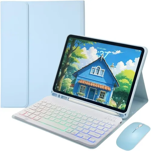 Vista 20 de Funda con teclado retroiluminado arcoíris para Galaxy Tab S6 Lite de 10.4 pulgadas con mouse y 7 colores RGB retroiluminación colorida teclado