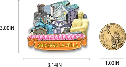Vista 3 de La Vella Andorra Andorra Imán de nevera imán de madera 3D hitos de viaje coleccionables, decoración hecha a mano