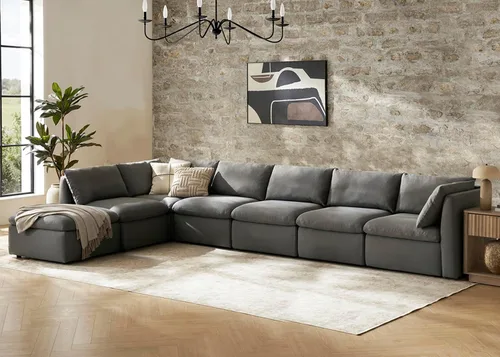 Vista 13 de mopio Sofá modular de gran tamaño con fundas y almacenamiento totalmente extraíbles, secciones convertibles en forma de U y L, moderno sofá de nube