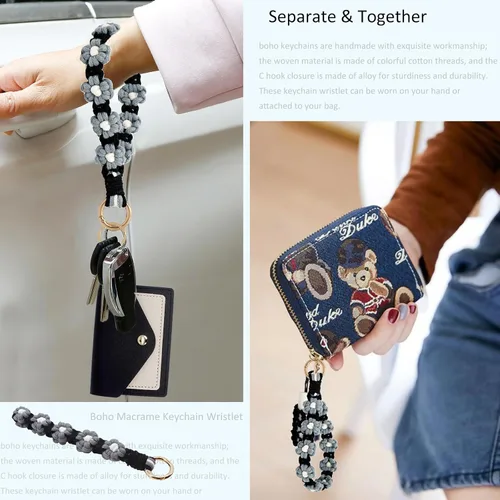 Vista 27 de BIHRTC Llavero de pulsera boho con soporte para lápiz labial, pulsera hecha a mano