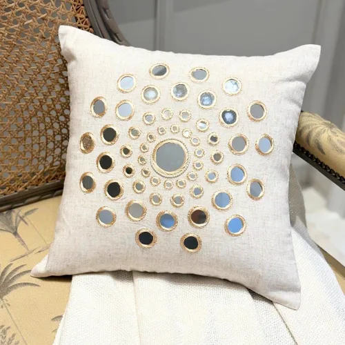 Vista 4 de HomeCentric Funda de almohada geométrica beige, 12 x 12 pulgadas, cuadrado de lino y algodón, círculos contemporáneos de Pascua, círculo de la vida