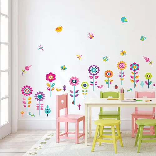 Vista 2 de decalmile Pegatinas de pared con diseño de flores, hierba, esquina, zócalo decorativo, mariposas, floral, zócalo, decoración de pared, dormitorio