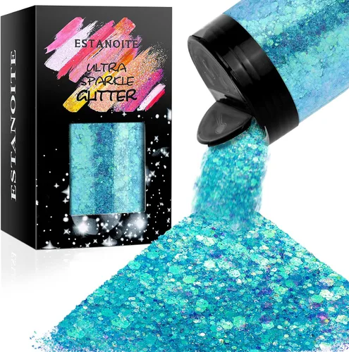 Vista 19 de Estanoite - Brillantina holográfica gruesa, 160G/5.64OZ, brillantina artesanal para resina, purpurina metálica iridiscente, lentejuelas gruesas