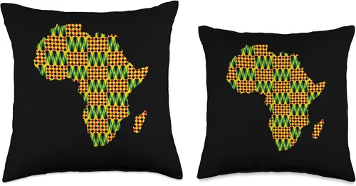 Vista 3 de African Family Kente Clothing for Men women Kids Kente African Pride Traditional Ethnic Pattern Africa Map Throw Pillow, 16x16, Multicolor