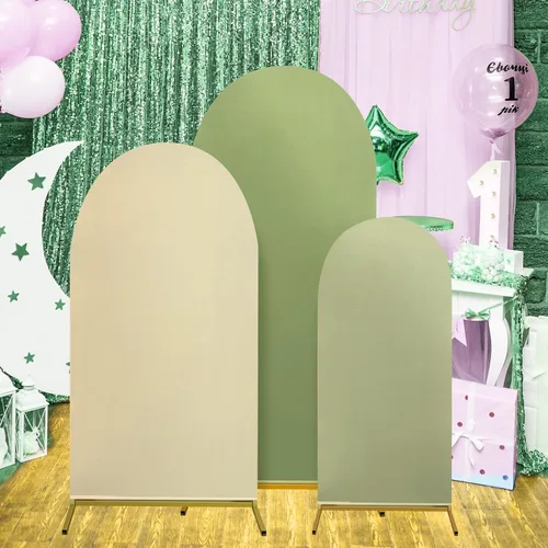Vista 7 de SmoothNovelty Juego de 3 fundas de arco verde salvia de 4/5/6 pies de elastano verde para arco de fondo de arco de doble cara de elastano ajustable
