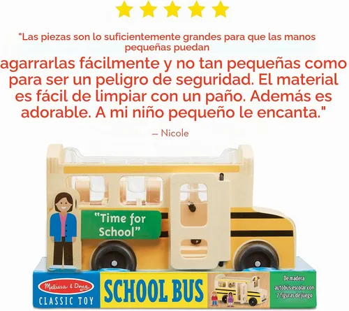 Vista 5 de Melissa & Doug Juego de madera para autobús escolar con 7 figuras de juego