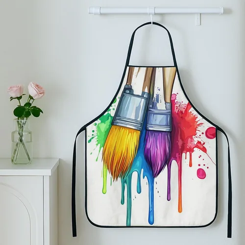 Vista 5 de Delantal artístico para pintar, colorido diseño de pinceladas para cocina, equipo de estudio de arte para adultos, suministros de arte de primavera