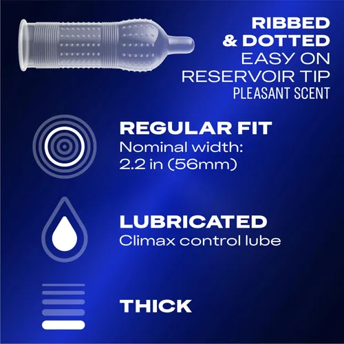 Vista 2 de Preservativos ultrafinos, acanalados, punteados con lubricante retardante, Durex Performax Intense - Preservativos de látex de goma natural, 12