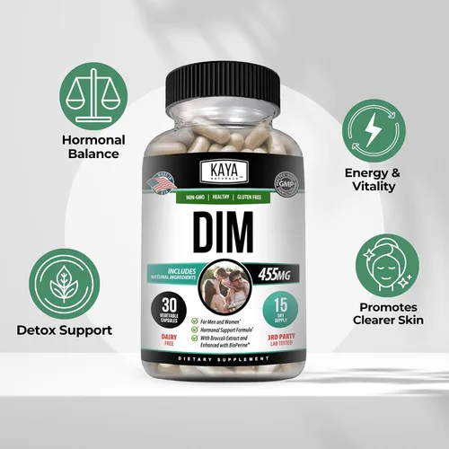 Vista 4 de Kaya Naturals DIM Ultra (30 cápsulas) Suplemento DIM para mujeres y hombres Cápsulas vegetales con extracto de brócoli y bioperina Suplemento