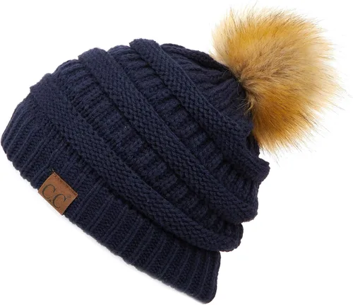 Vista 91 de Gorro unisex liso con pompón y ribete (HAT-43) de C.C Hatsandscarf Exclusives Marfil