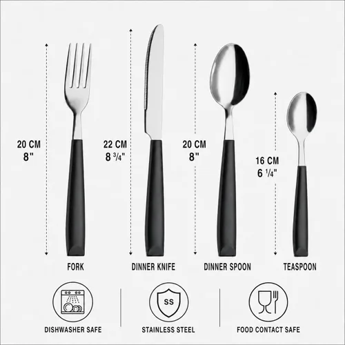 Vista 3 de EXZACT 16 pcs Flatware Set Stainless Steel Wide Handles Serves 4 Black