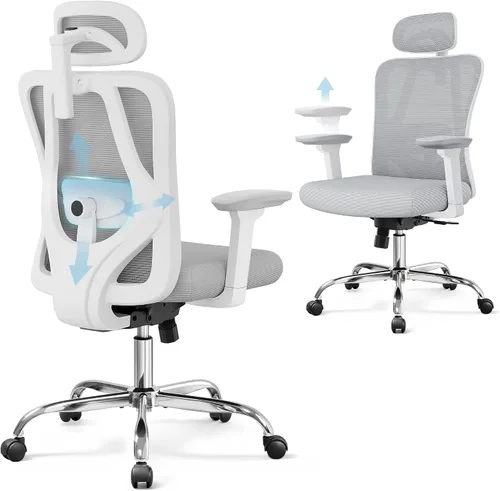 Vista 9 de DEVAISE - Silla ergonómica de malla para oficina con reposacabezas 3D ajustable y función de inclinación, silla grande y alta reclinable y cómoda