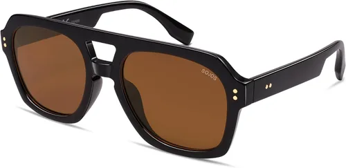 Vista 2 de SOJOS Lentes de sol polarizados retro gruesos estilo aviador para mujeres y hombres, gafas cuadradas de piloto grandes, modernas y audaces SJ2385